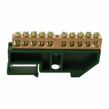 Imagem de Barramento Terra Para Trilho DIN Com 10 Ligações e Suporte Verde 56300