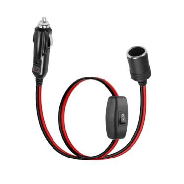 Imagem de RIIEYOCA Cabo de alimentação plugue macho para tomada de isqueiro de 12V 24V, 16 AWG, resistente, 15A, acendedor de cigarro de carro, macho para fêmea, com interruptor liga/desliga para carros,
