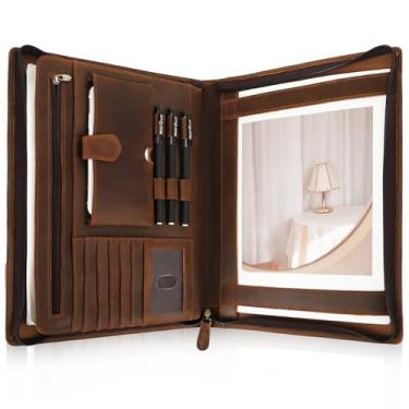 Imagem de Jack&Chris Portfólio de couro com zíper para homens e mulheres, organizador de padfólio de couro currículo de negócios, bloco jurídico, fichário de caderno para A4/Pad, JC007-8