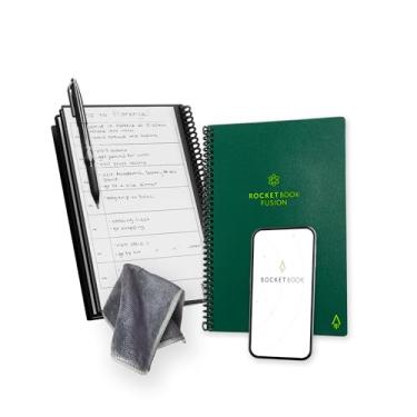 Imagem de Rocketbook Caderno reutilizável Fusion Smart – calendário, listas de tarefas e páginas de modelo de notas com 1 caneta Pilot Frixion e 1 pano de microfibra incluído – capa verde terrestre