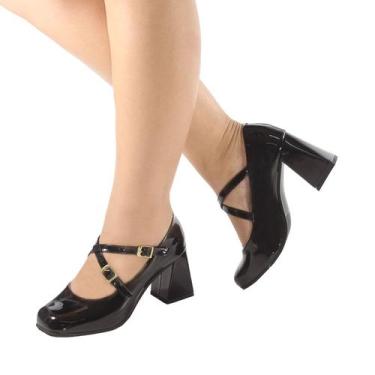 Imagem de Sapato Feminino Social Boneca Salto Alto Grosso Confortável para Festa