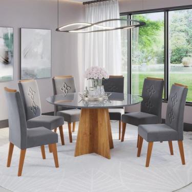 Imagem de Mesa de Jantar Redonda Dylan C/6 Cad Flora em Madeira Maciça Mel/Grafi