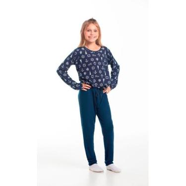 Imagem de Conjunto Pijama Malha Juvenil - Cor De Cacau, 14, Náutico azul marinho