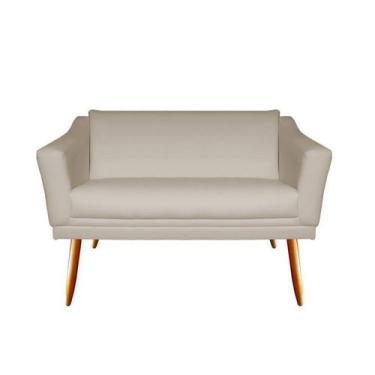 Imagem de Namoradeira Decorativa Agatha Suede Bege 2 Lugares Pés Madeira Mz Deco