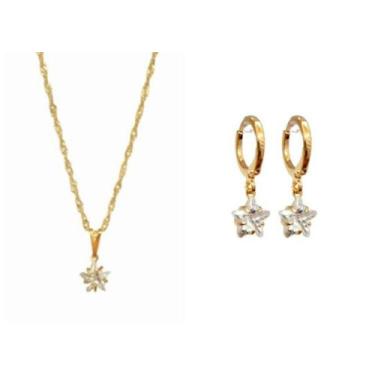 Imagem de Conjunto Colar e Brinco Estrela Zirconia Folheado Ouro 18k - Mixfolhea