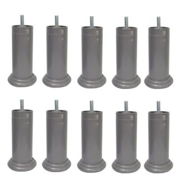 Imagem de Kit 10 Pe Cama Box Fixo Cinza 12cm Plástico Com Parafuso Central - Jth