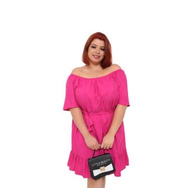 Imagem de Vestido plus size curto ombro a ombro de viscolinho - Lajma Store, Pin