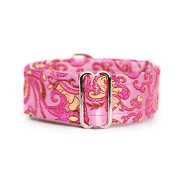 Imagem de Coleira de martingale forrada de cetim 3 cm de largura para coleira de filhote de chicote de galgo italiano IG outras raças com pescoço semelhante (rosa P 17,8 cm - 24 cm)