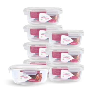 Imagem de Kit 8 Potes de Vidro Redondo com Tampa Hermética 950ml (Branco)