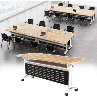 Imagem de Mesa de trabalho moderna dobrável, mesa de reunião móvel Fp, mesa de computador para sala de aula, mesa grande de treinamento de negócios, cor de madeira, uma cor, C 140 cm x L 40 cm