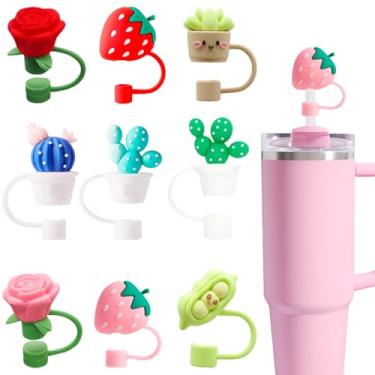 Imagem de SCRMROIA Toppers de palha 3D, capas de palha de silicone macio, adequado para canudo de 10 mm, compatível com Stanley Cup 30 e 1,134 g, protetores de palha à prova de vazamento de poeira acessórios