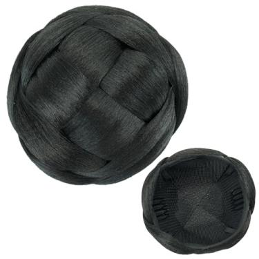 Imagem de IMISSU Capa de cabelo de dançarina de chignon trançado tamanho médio rosquinhas acessórios de cabelo scrunchies coque peruca updo (Preto)