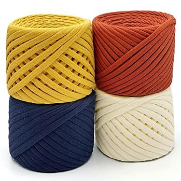 Imagem de Conjunto de fios de camiseta Fettuccini Zpagetti com 4 bolas de fio de algodão no total de 218 metros, kit de fios de camiseta para crochê, fio de fita 100% algodão, fio de tricô, fio de T orgânico, fio de macramê, conjunto de milano