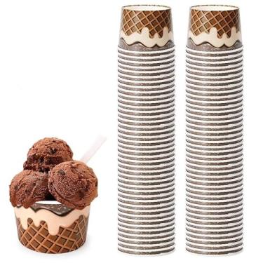 Imagem de 50 peças de copos de papel em forma de sorvete, 236 ml, copos de lanche descartáveis e tigelas de sopa para festas festivas, perfeitos para suprimentos de recipientes congelados de alimentos quentes