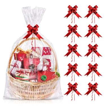 Imagem de Diueoly Sacos grandes de celofane, 10 peças de sacos de presente de celofane, 76 x 101 cm sacos transparentes para celofane de plástico OPP para cestas de presente, embalagem para lembrancinhas de