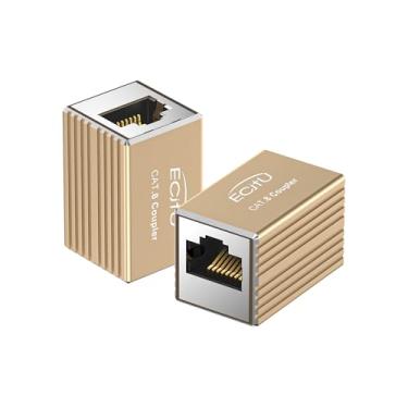 Imagem de Pacote com 2 acopladores RJ45, revestimento de liga de alumínio, adaptadores Ethernet fêmea para fêmea, extensor modular reto de 8 pinos, conectores de rede para cabo Ethernet