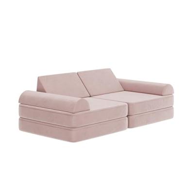 Imagem de Flash Furniture Sofá infantil de espuma modular Marlowe, 6 peças de sofá secionais macias, sofá infantil conversível, capas removíveis, 142 cm, blush