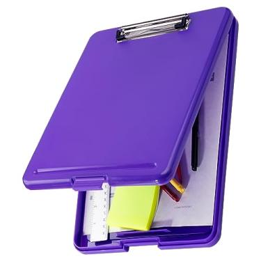 Imagem de JAM PAPER Pranchetas de armazenamento de plástico com clipe de metal – Tamanho carta (23 x 33) Compartimento de armazenamento – Violeta – Prancheta vendida individualmente