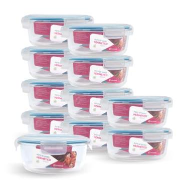 Imagem de Kit 11 Potes de Vidro Redondo com Tampa Hermética 950ml (Azul)