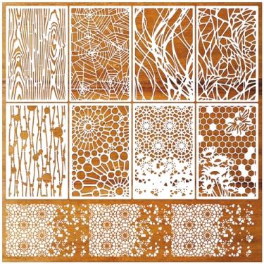 Imagem de 8 estênceis para artesanato, textura reutilizável, estêncil, aranha, rede, grão, madeira, pedra, spray, tinta em spray, modelos de estêncil para scrapbook DIY