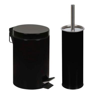 Imagem de Conjunto Ágata Lixeira 3 L e Escova para Higienização Banheiro Preto -