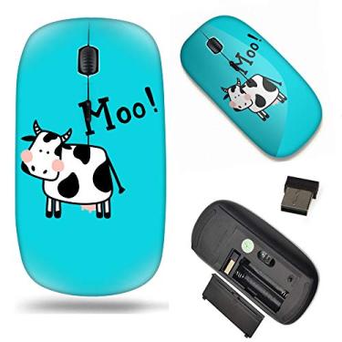 Imagem de Mouse sem fio fino de 2,4 G com nano receptor, mouse óptico portátil para notebook, PC, laptop, computador, MacBook – Cute Cow Saying Moo