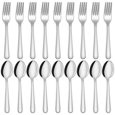 Imagem de Conjunto de talheres de 24 peças, garfos e colheres, Unokit de talheres de aço inoxidável de grau alimentício para casa, cozinha e restaurante, 12 garfos de jantar e 12 colheres de jantar, polido espelhado e pode ser lavado na lava-louças