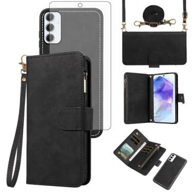 Imagem de Asuwish Capa de celular para Samsung Galaxy A55 5G carteira com zíper destacável com protetor de tela de vidro temperado alça transversal alça flip porta-cartão A 55 55A A555G mulheres homens meninas