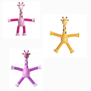 Imagem de Kit 3 Girafas Pop It Tubo Led Brinquedo De Puxar Colorido MENINA