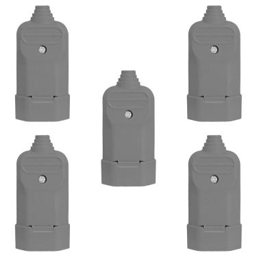 Imagem de 5 Tomada Plug Fêmea Prensa Cabo 2 Pinos Finos 10A Preta