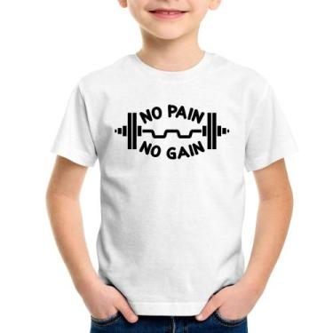 Imagem de Camiseta Infantil No Pain No Gain - Foca na Moda, Branco, 2