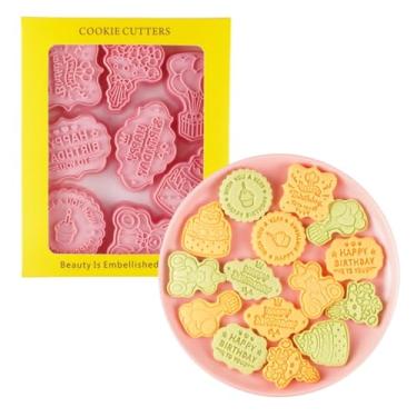Imagem de Cortador de biscoito 8 peças de cortadores de biscoito de plástico para festa de aniversário carimbos de biscoito prensa de molde de biscoito conjunto de moldes de biscoito utensílios de cozinha para