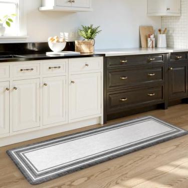 Imagem de KIMODE Tapete de cozinha acolchoado antifadiga 50,8 cm x 180,3 cm, estilo casa de fazenda, antiderrapante, confortável e acolchoado para pia, lavanderia, escritório ou mesa, cinza