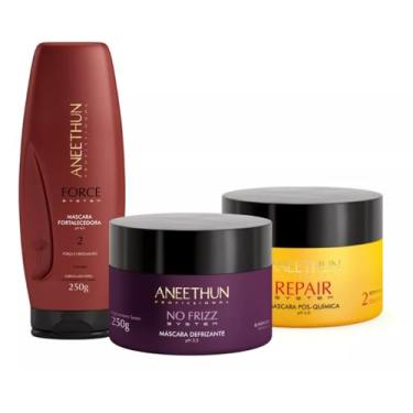 Imagem de Kit Cronograma Capilar Aneethun Power Repair, Máscara Linha A 500g, No Frizz 250g e Force System 250g, Hidratação, Nutrição e Reconstrução