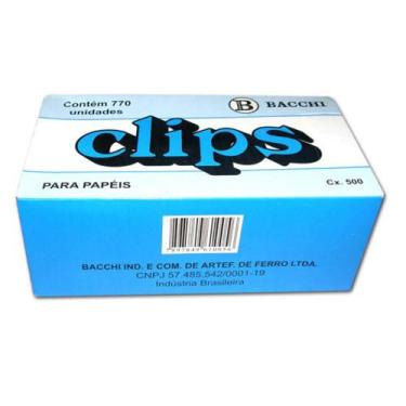 Imagem de Clips Galvanizado AÇO Nº 1/0 (0) Bacchi Caixa com 770 Unidades 500G