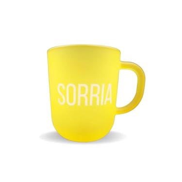 Imagem de Caneca De Café Chá 300ml Colorida Personalizada Divertida Alegre Vidro Resistente Presente Moderna com Alça Fosca Cores Rainbow Bebidas Premium (Amarelo - Sorria)