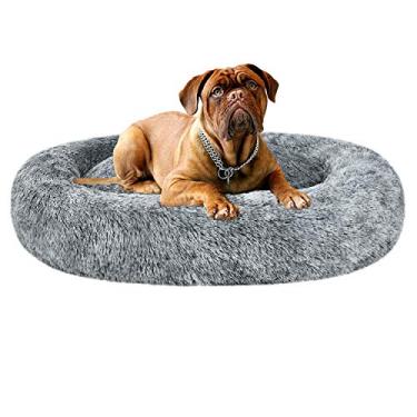 Imagem de Coohom – Cama oval para cachorro com donut, cama de pele sintética para gatos, lavável na cama, travesseiro redondo (76,2 cm/91,4 cm) para cães pequenos de médio porte (76,2 x 60,96 x 17,8 cm), cinza)