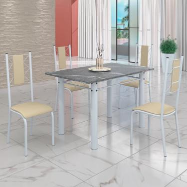Imagem de Conjunto Sala de Jantar Bahia Mesa Tubo 120x75cm Tampo Pedra Granito Topázio com 4 Cadeiras