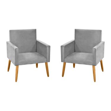 Imagem de Kit 2 Poltronas Nina Decorativa Sala De Estar Suede Cinza