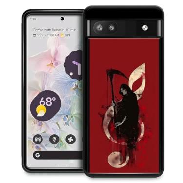 Imagem de CARLOCA Capa para Google Pixel 7A, caveira preta Reaper Music padrão vermelho ultra proteção à prova de choque de silicone macio TPU antiderrapante para Google Pixel 7A