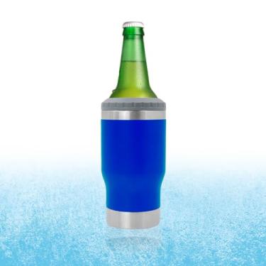 Imagem de Caneca Porta Latas e Isolador 4 em 1 para Lata Fina e Padrão de 355ml e Log Neck de Cerveja. Copo Térmico de Aço Inoxidável Isolado a Vácuo e Termocooler (Azul)