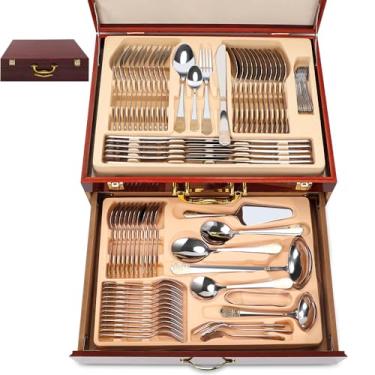 Imagem de Faqueiro, Jogo de Talheres 84PCS, 410 Faqueiro Inox, Conjunto de Talheres de Aço Inoxidável de Qualidade, Prata