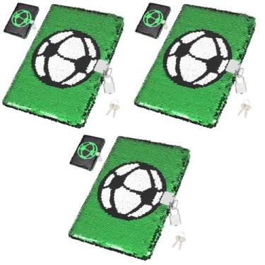 Imagem de Housoutil Diário De Futebol Com Lantejoulas E Diário Com Estampa De Futebol De 3 Peças Diário Infantil Verde Para Meninos E
