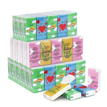 Imagem de Pacote com 40 lenços bíblicos para viagem, tamanho grande, 4 camadas de papel facial, mini lenços de bolso, pacotes de viagem a granel com versículo da Bíblia, 400 folhas de tecido cristão individual