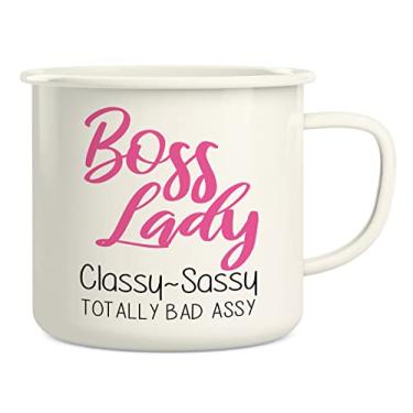 Imagem de Retreez Caneca de café Boss Lady Classy Sassy Bad Assy Entrepreneur 473 ml de aço inoxidável esmaltada de metal para acampamento fogueira - presente de aniversário motivacional engraçado e inspirador
