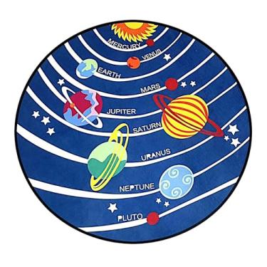 Imagem de Tapete Infantil Redondo Antiderrapante Tapete Educativo Infantil Poliéster Hipoalergênico Meninos e Meninas Estampas de Planetas, Foguetes, Estrelas, Nave Espacial, para Quarto Infantil 80cm