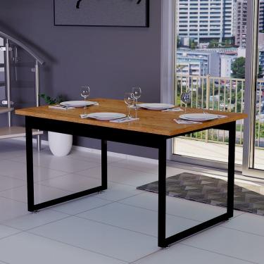 Imagem de Mesa De Jantar Retangular 120x80 Estilo Industrial Compacta MDF E Ferro Para 4 Pessoas