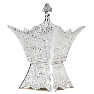 Imagem de Queimador de incenso Bakhoor, queimador de incenso a carvão – para ioga, aromaterapia de spa, decoração de escritório e casa, forma de troféu (prata)