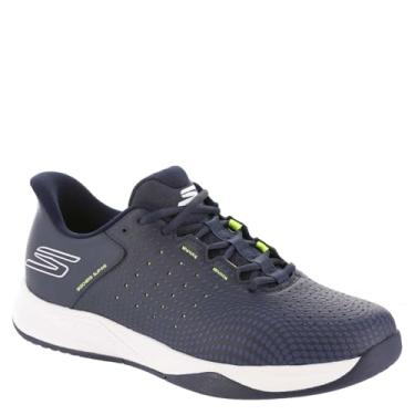 Imagem de Skechers Tênis masculino sem cadarço Viper Court Reload Hands Free, Azul-marinho/amarelo, 7.5 X-Wide