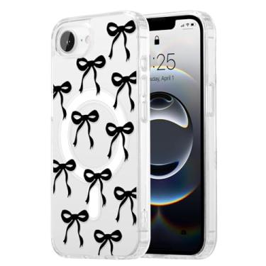 Imagem de UEEBAI Capa magnética para iPhone 16e, capa de arco compatível com MagSafe, capa de fita transparente sem fio Spring Feeling, capa protetora antiamarelamento para mulheres e meninas - preta